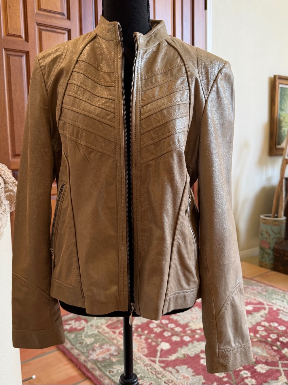 Bernardo Gold Leather  Metallic Jacket Size L